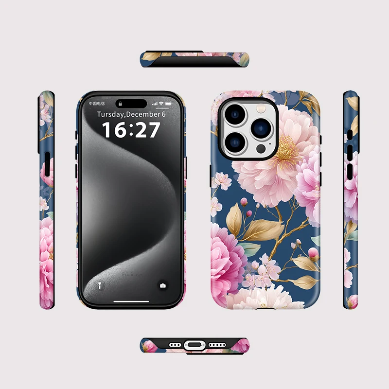 Fcicicase flor magnética carga sem fio caso de telefone para iphone 16 15 plus 14 13 12 11 pro max para magsafe capa dupla camada