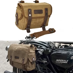New Vintage Men Motorcycle Backpack Waterproof Canvas Leather Retro Rear Seat Bag Motocross Saddlebags Biker Side Bag Brown