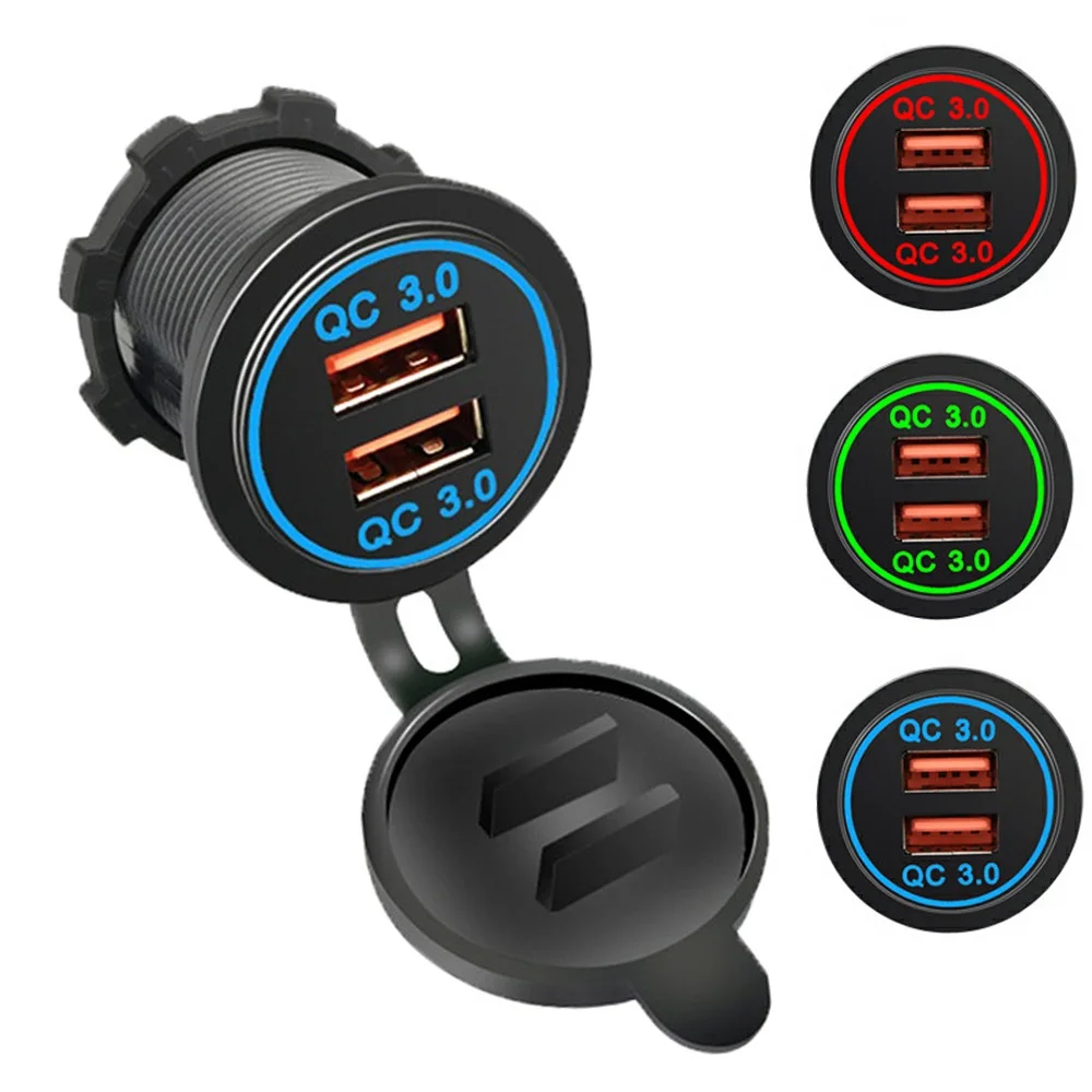 12V Quick Charge QC3.0 USB Car Car Charger Socket Motorcycle Dual USB Charger Car Moto Sockets Power Plug Outlet