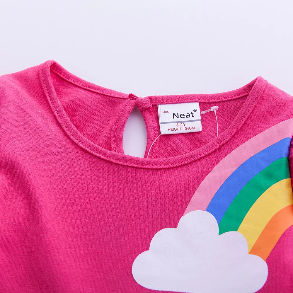 Langärmliges Einhornkleid für Mädchen, Herbststickerei, zwei Taschen, Regenbogenärmel, 81035 – Detail 10