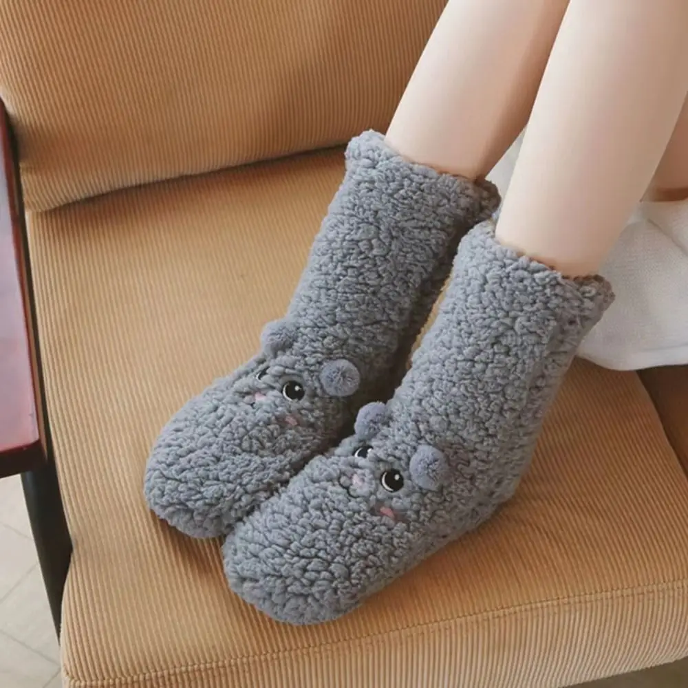 

Sleeping Socks Embroidery Winter Floor Socks Cartoon Anti Slip Thick Thermal Socks Plush Winter Animal Graphic Socks Indoor
