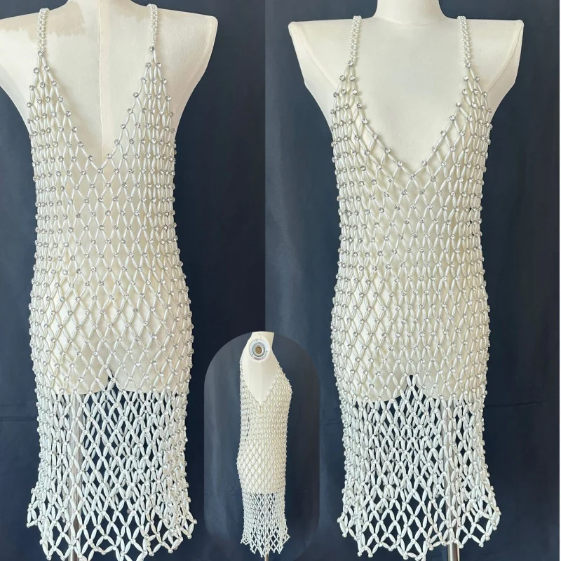 Body Jewelry Women Sexy Bikini Chest chain simulated pearl Handmade Skirt chain Body Chain Night Club birthday party