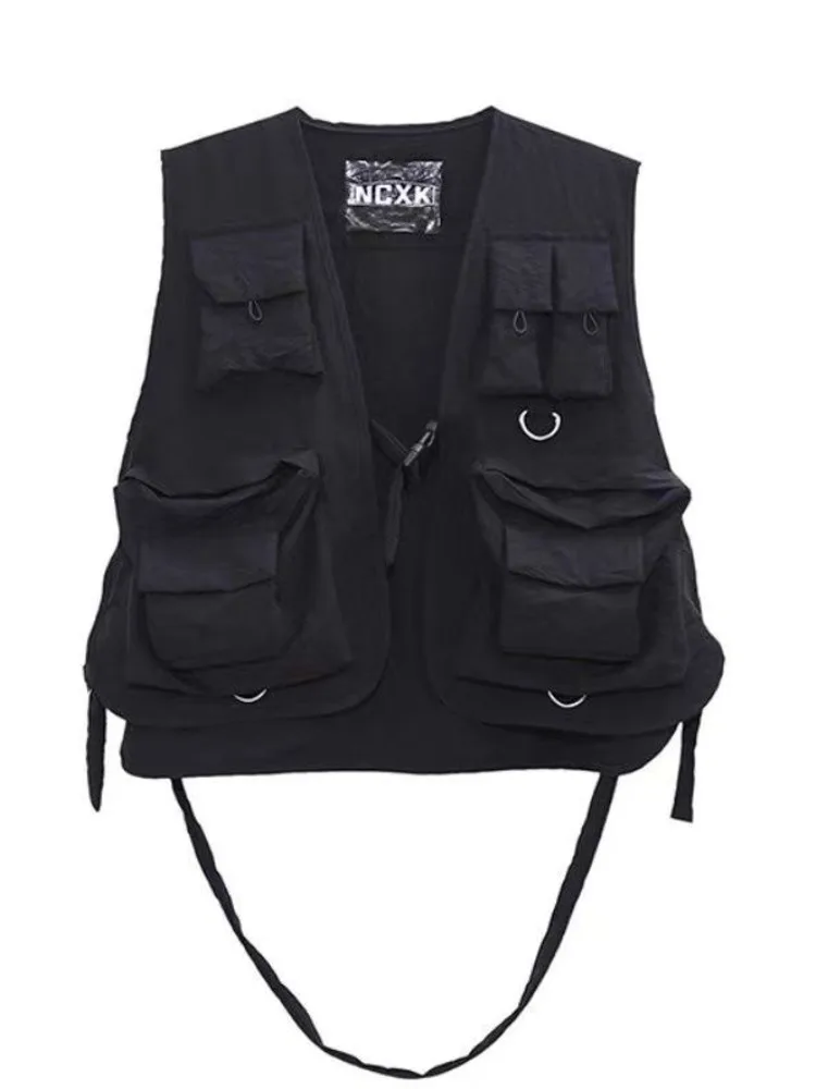 

Multi Pockets Cargo Tactical Vest All-match Stylish BF Men Function Military Sleeveless Jacket Women Hip Hop Streetwear Vests