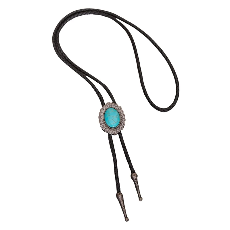 Western Bolo Tie for Men with Turquoises Pendant Leather Cord Necktie Necklace Dropship