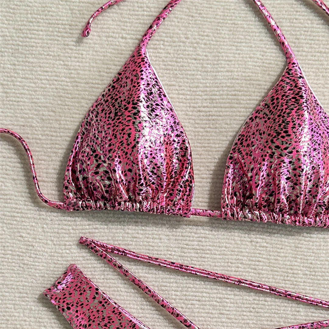 Sexy bedruckter PU-Kunstleder-Neckholder-Bikini, Damen-Badeanzug, zweiteiliger Bikini-Set, Badebekleidung, Badeanzug, Schwimmanzug V6579 – Detail 15