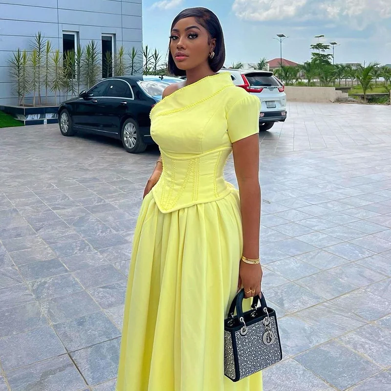 Doyerl One Shoulder A-line Maxi Dress Women Elegant Prom Club Party Short Sleeve Corset Long Dresses Vestidos De Verano 2025