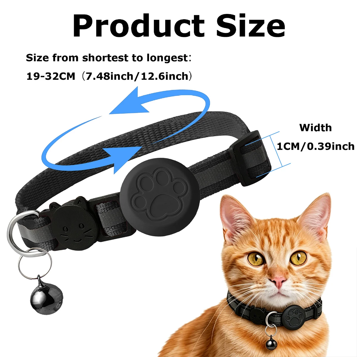 Cute Cat Collar Airtag Breakaway Reflective Kitten Collar with Bell for Apple Air Tag Holder Bell Nylon Silicone Collar for Cats