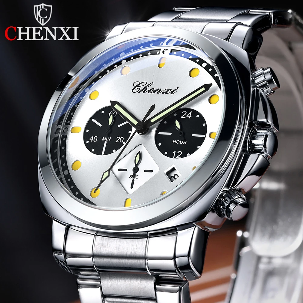 

Мужские часы CHENXI, многофункциональные модные кварцевые часы с календарем, светящийся дисплей, мужские часы, хронограф, деловые наручные часы