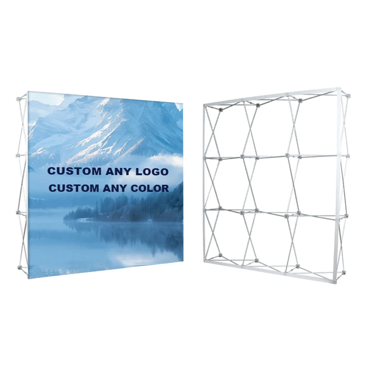 Tension Fabric Graphics Foldable Aluminum Pop up Banner Stand  Portable Backdrop Wall Display for Booth Advertising