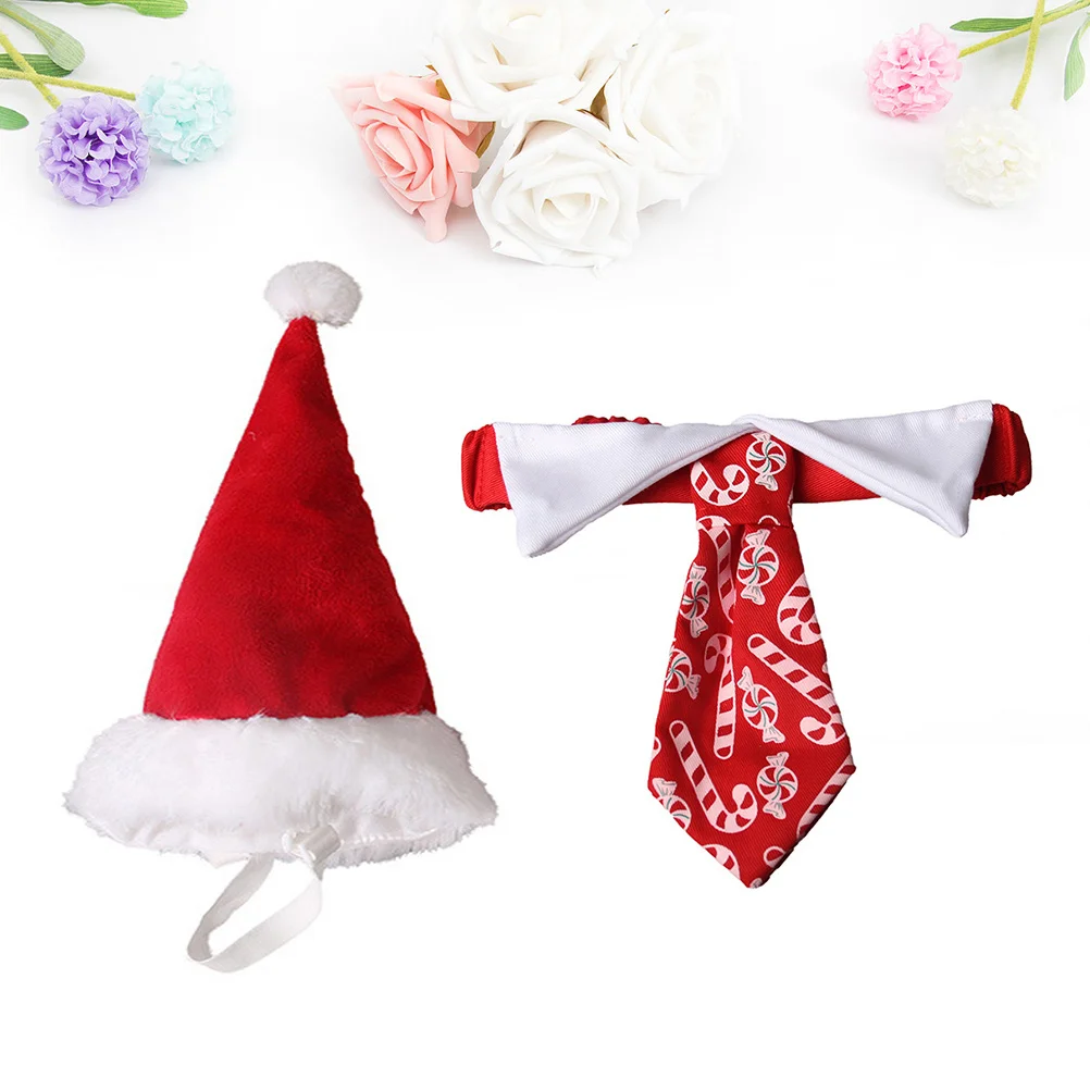 

Pet Christmas Hat Necktie Set Size S Adjustable Soft Comfortable Dog Cat Collar Party Outfit Xmas Gift Dog Christmas Hat