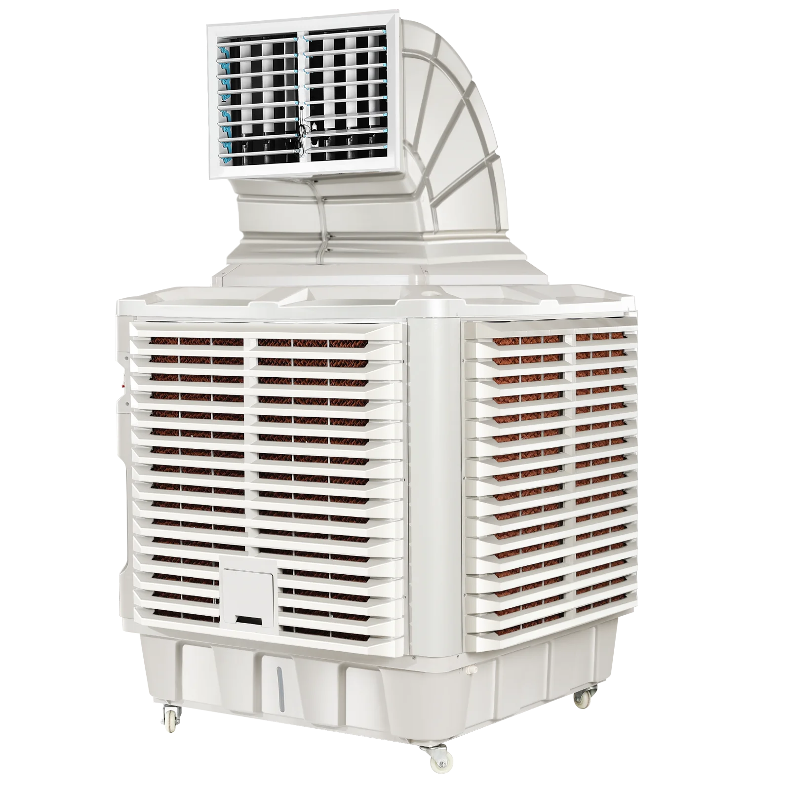 

Используется для крупномасштабного охлаждения. Дополнительное выпускное отверстие воздуха и емкость водяного ящика с испарительным воздухоохладителем с большим объемом воздуха.