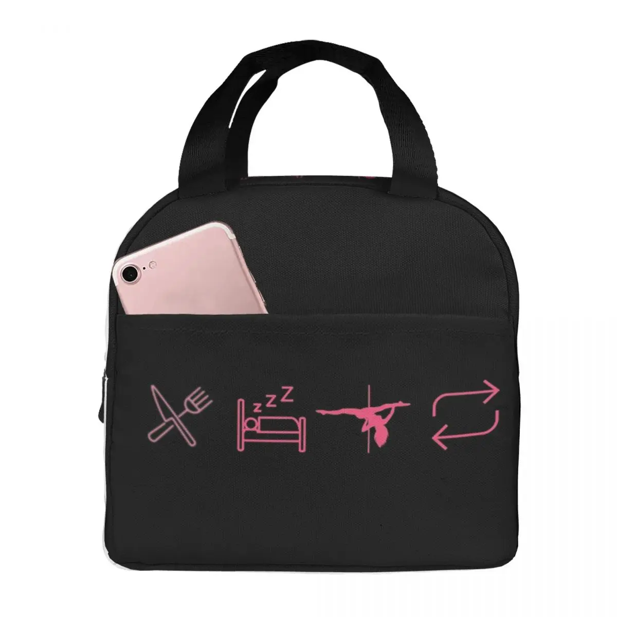 Eat, Sleep, Pole Dance, Repeat - Black Icons Lunch Bags Insulated Bento Box Lunch Tote Resuable Picnic Bags for Woman Children