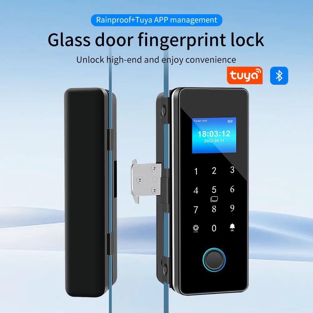 Impermeabile Tuya APP Controllo Serratura per porta scorrevole in vetro Impronta digitale Smart Lock Bluetooth Carta RFID Serratura elettronica per porta in vetro