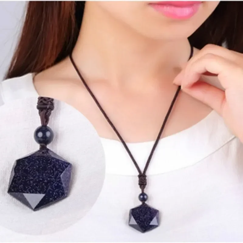 Black Obsidian Six Awn Star Pendant Necklace   Jewelry Jade  Fine  Carved Amulet Gifts for Women Men