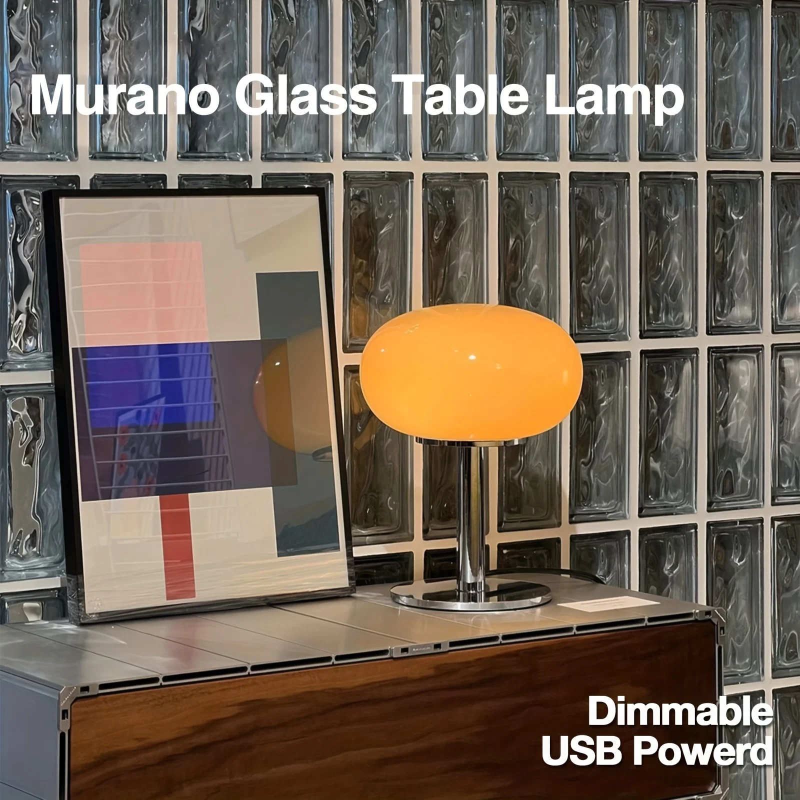 Murano Glass Table Lamp Dimmable USB Powered Ambient Light for Living Room Bedroom Home Office Perfect for Bedside Night Light