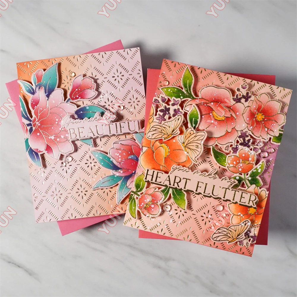 Four Seasons Flower New Cut Dies Stencil Sentiment Stamps Home Holiday Butterflies in Bloom Alpha Die DIY Scrapbooking Make Card