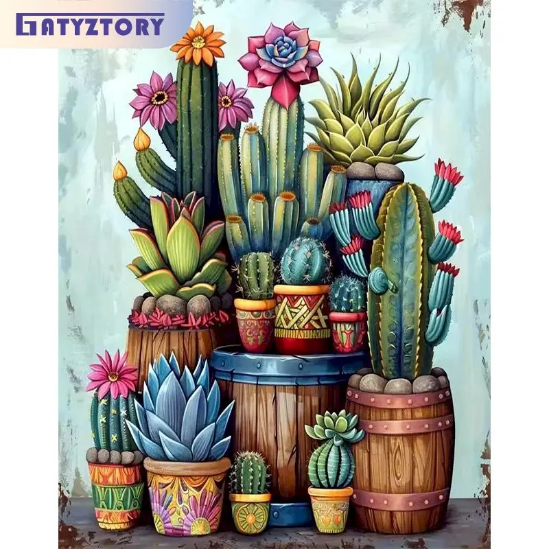 

GATYZTORY Diy Paint By Numbers Kits Cactus pictures by numbers 40 50 For Adults Acrylic Paint On Canvas For Home Decors