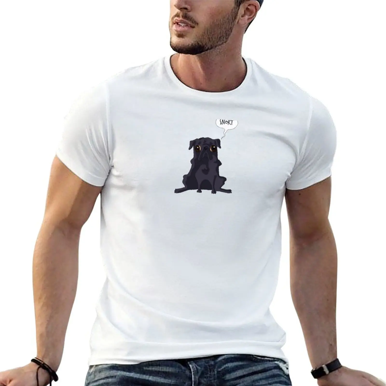 

black snorting pug T-Shirt man t shirt graphic printed t shirts for man t shirts designer T-shirt