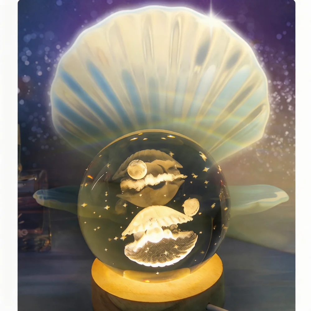 Creative 3D Crystal Ball Night Light Glowing Ocean Theme Glass Sphere Lamp Tabletop Decor Anniversary Birthday Party Gift