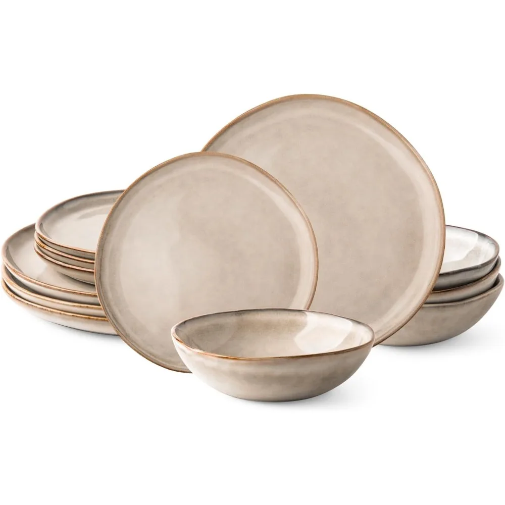 

Ceramic Dinnerware Sets,Handmade Reactive Glaze Plates and Bowls Sets,Highly Chip and Crack Resistant | Dishwasher & Mic