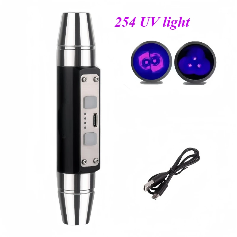 B USB Rechargeable LED Flashlight & Torch Shortwave UVC 254nm & Longwave 365nm 395nm UV Lamps Black Filter Tagged Stamp Detector