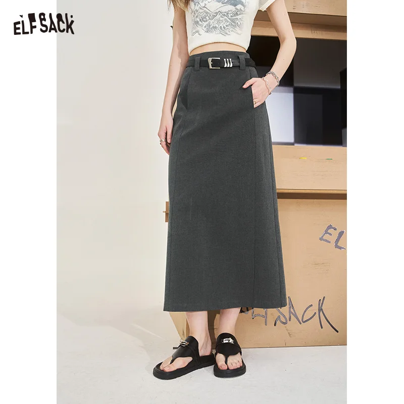 

ELFSACK A-shaped pendulum Suit skirt Belt included female New Summer 2024 Versatile Appear thin Long skirt