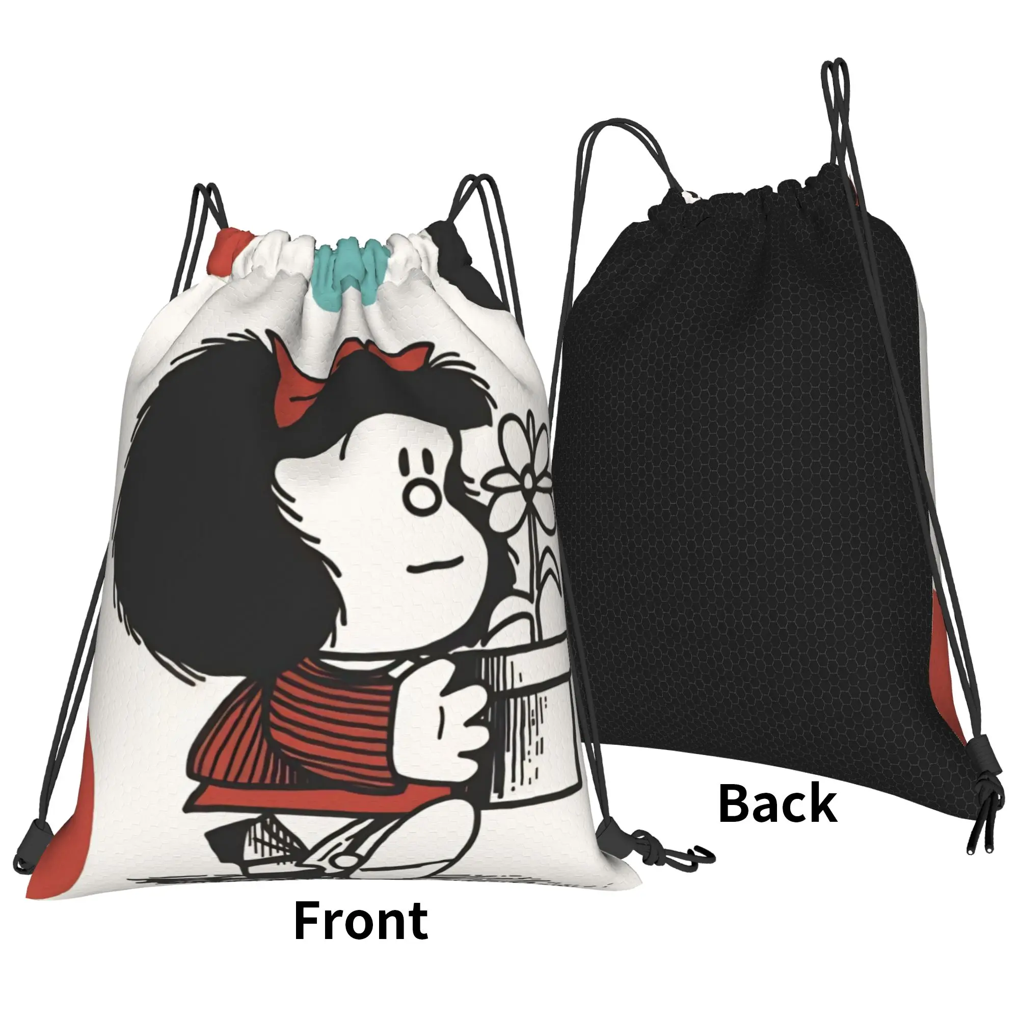 Mafaldas Polka Dot Art Backpack Drawstring Soccer Bags Gym Bag Water Resistant  String Sackpack for Yoga 36cm (W) x 43cm (H)
