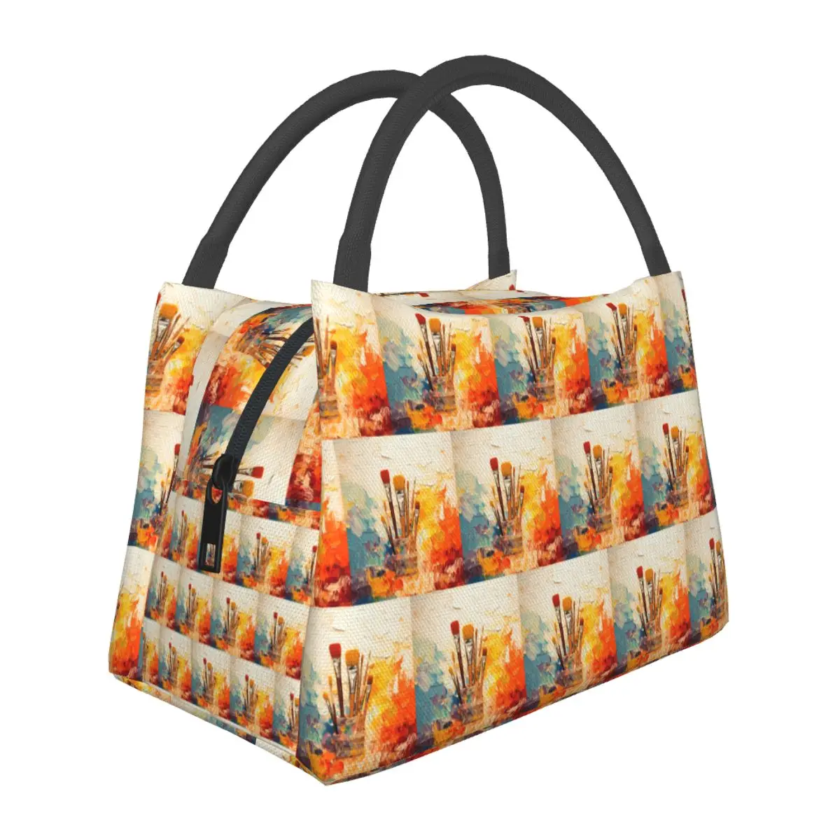 

Сумка для обеда с принтом цветных кистей для рисования, для школы, пикника, хранения еды, контейнер для продуктов, термосумка-холодильник, сумка-тоут