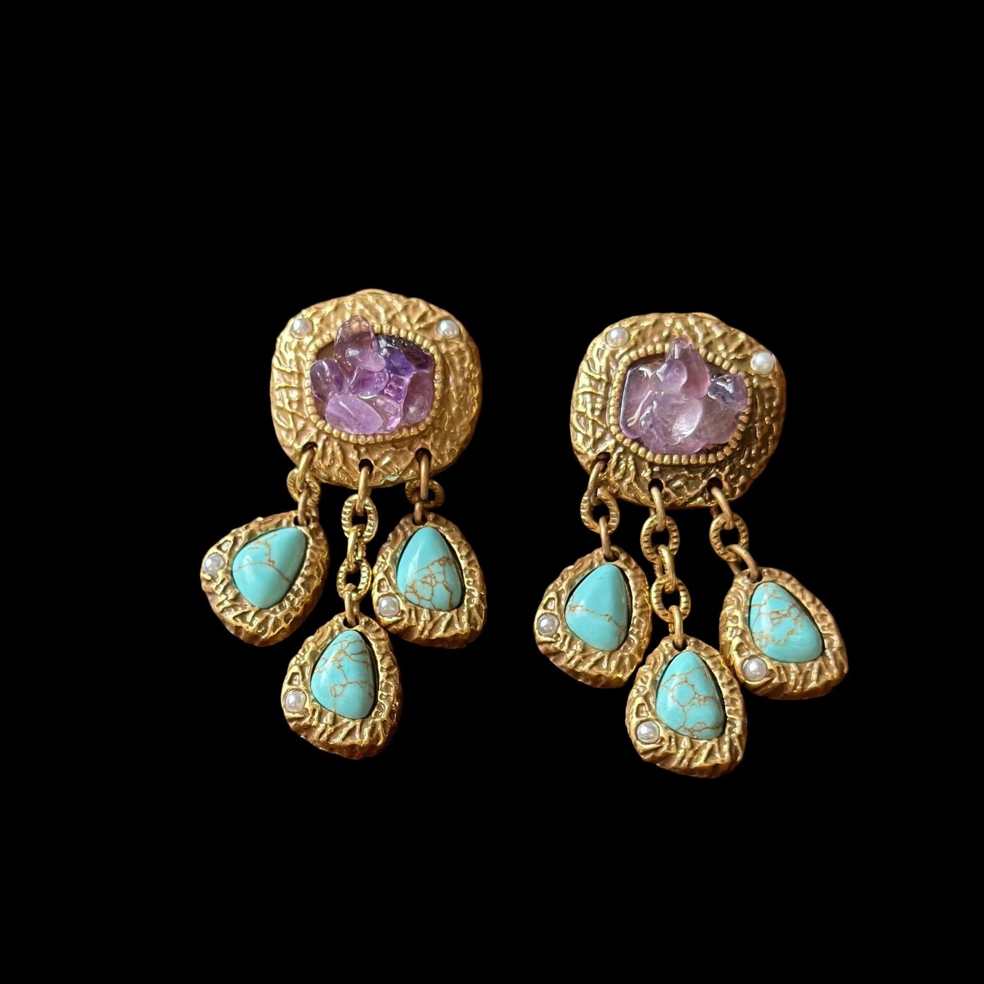Vintage Lila Kristall-Türkis Wassertropfen Goldene Ohrringe für Frauen, Böhmische Ohr-Accessoires, Schmuckgeschenke, Party- und Freizeitkleidung – Detail 3