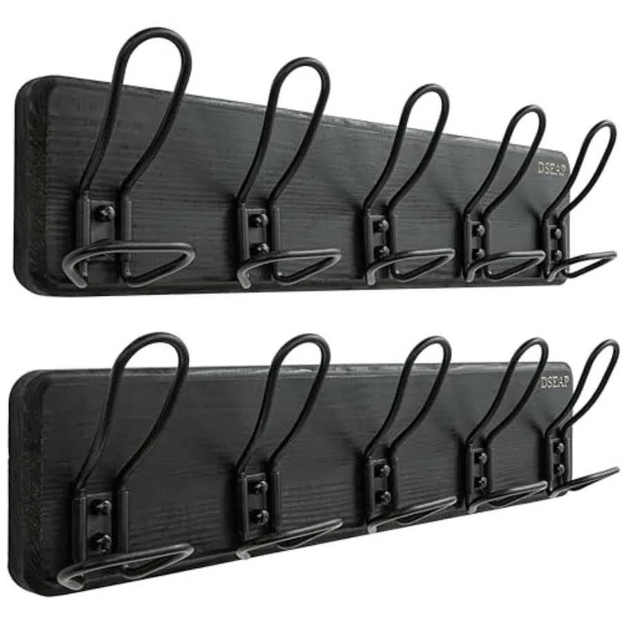 

Coat Rack Wall Mounted - Heavy Duty Farmhouse Rustic Wall Coat Hanger with 5 Wire Hooks for Clothes Hat Jacket Towel, RusticWir