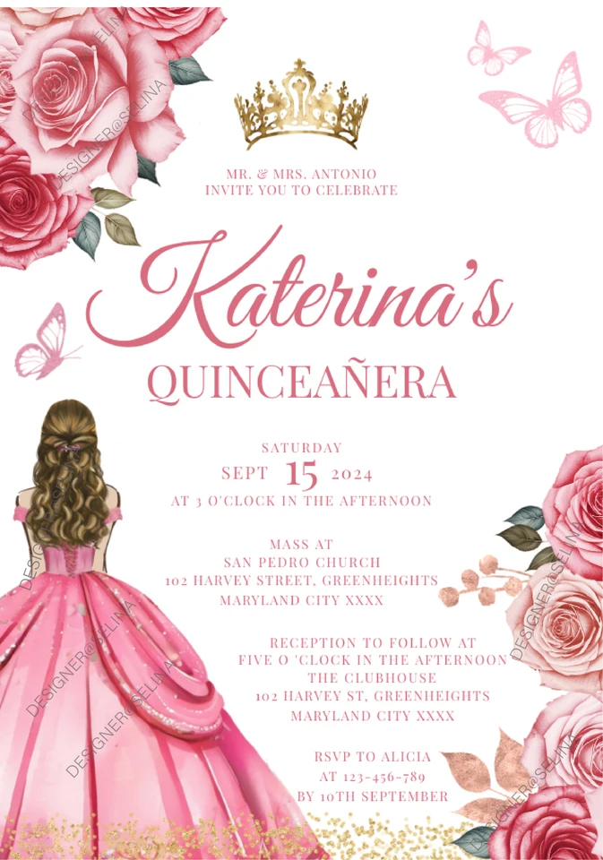 50pc 5x7inch Customized Personalized Quinceanera Invitations Editable Sweet  XV Birthday Invites - AliExpress 15