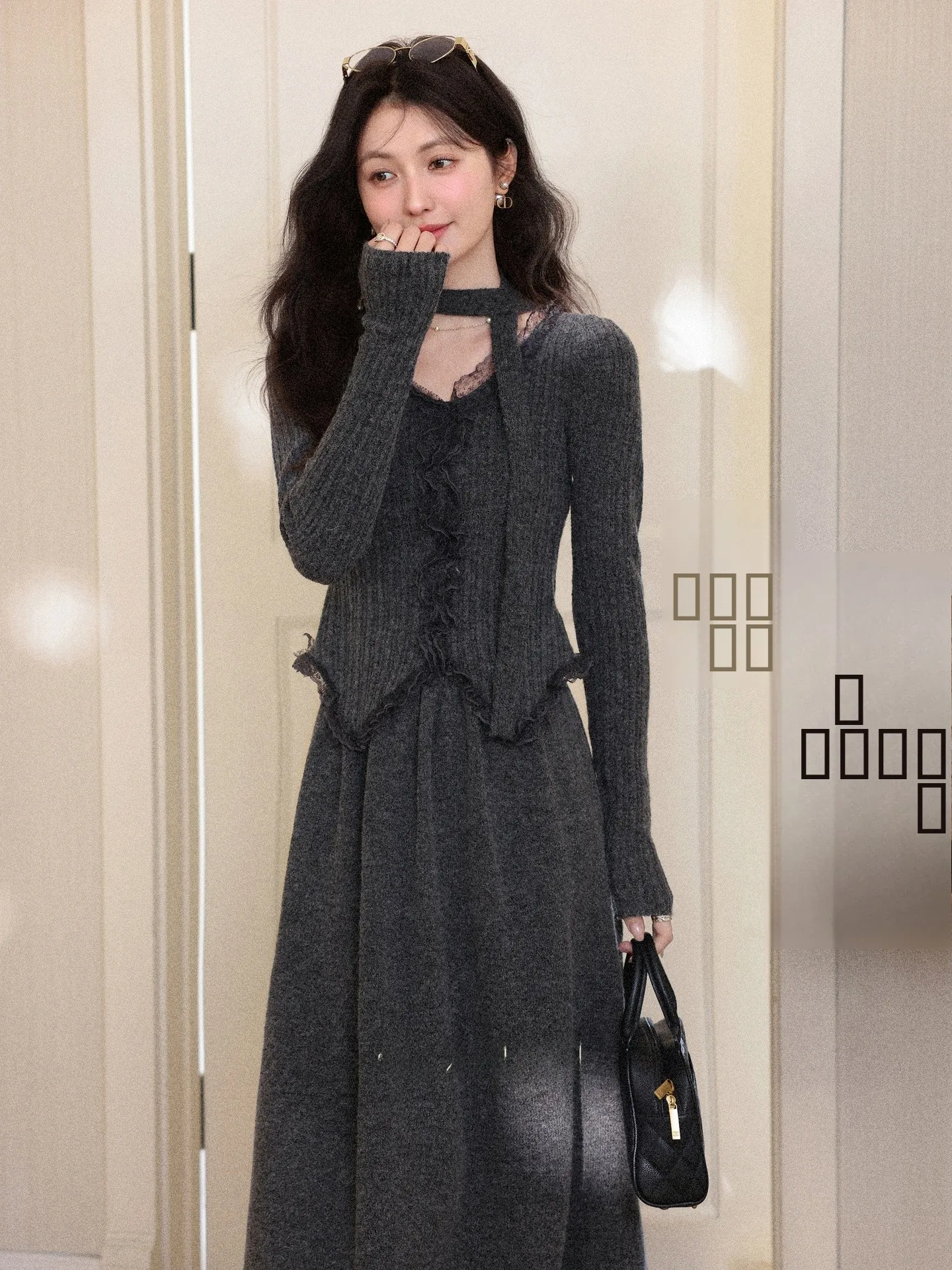 

Ele ey Sweater And Skirt Set Women's Faion Autumn Winter Two-Piece Ensemble Casual Sle Long Sve Slimming Outfit