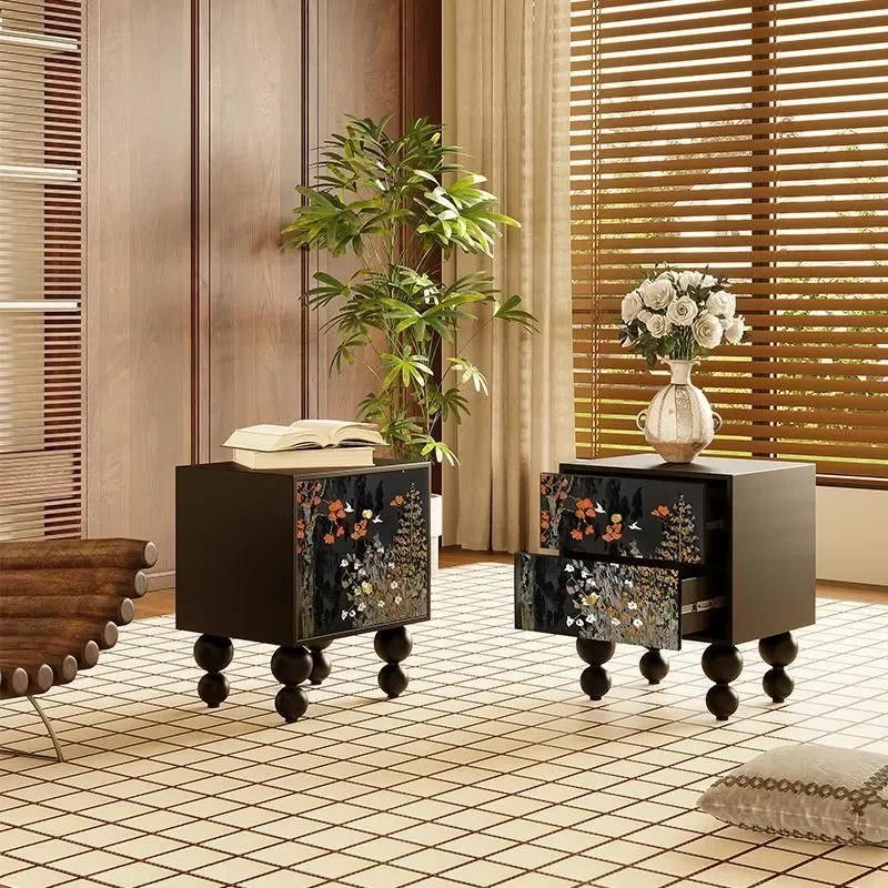 New Chinese Style Solid Wood Bedside Table Floor to Ceiling Storage Cabinet No Assembly Needed for Bedroom Living Room