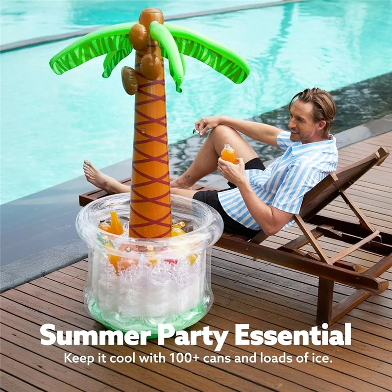 A04F-Ocean Theme 60" Gonfiabile Palm Tree Cooler, Decorazioni per feste in piscina Giungla tropicale Bevanda estiva Acqua di raffreddamento