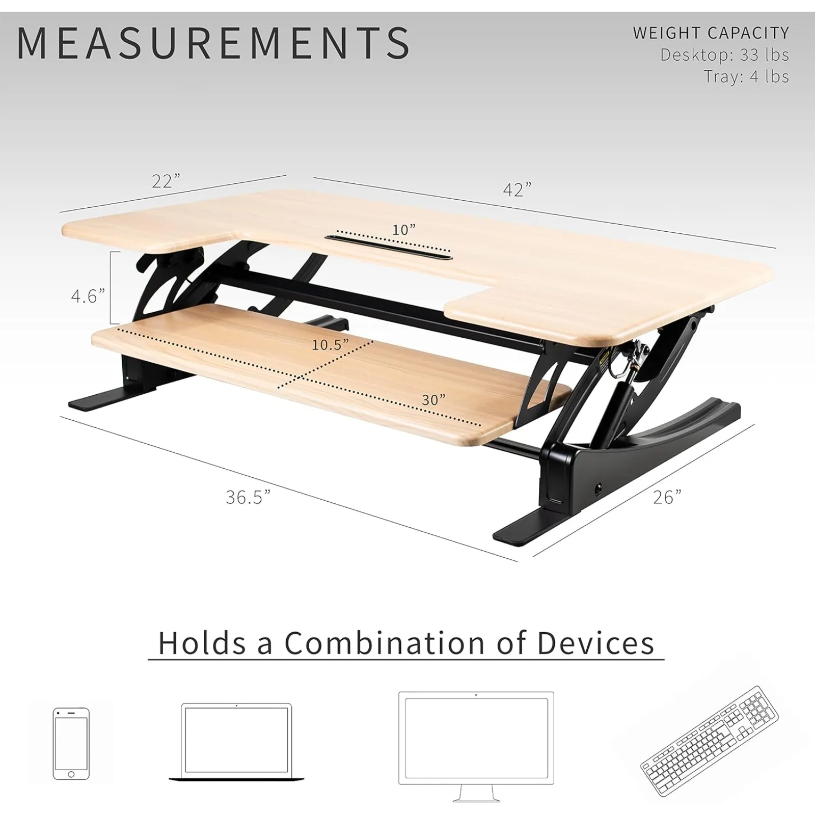 US 42 inch Height Adjustable Stand Up Desk Converter, V Series, Quick Sit to Stand Tabletop Dual Monitor Riser Workstation,