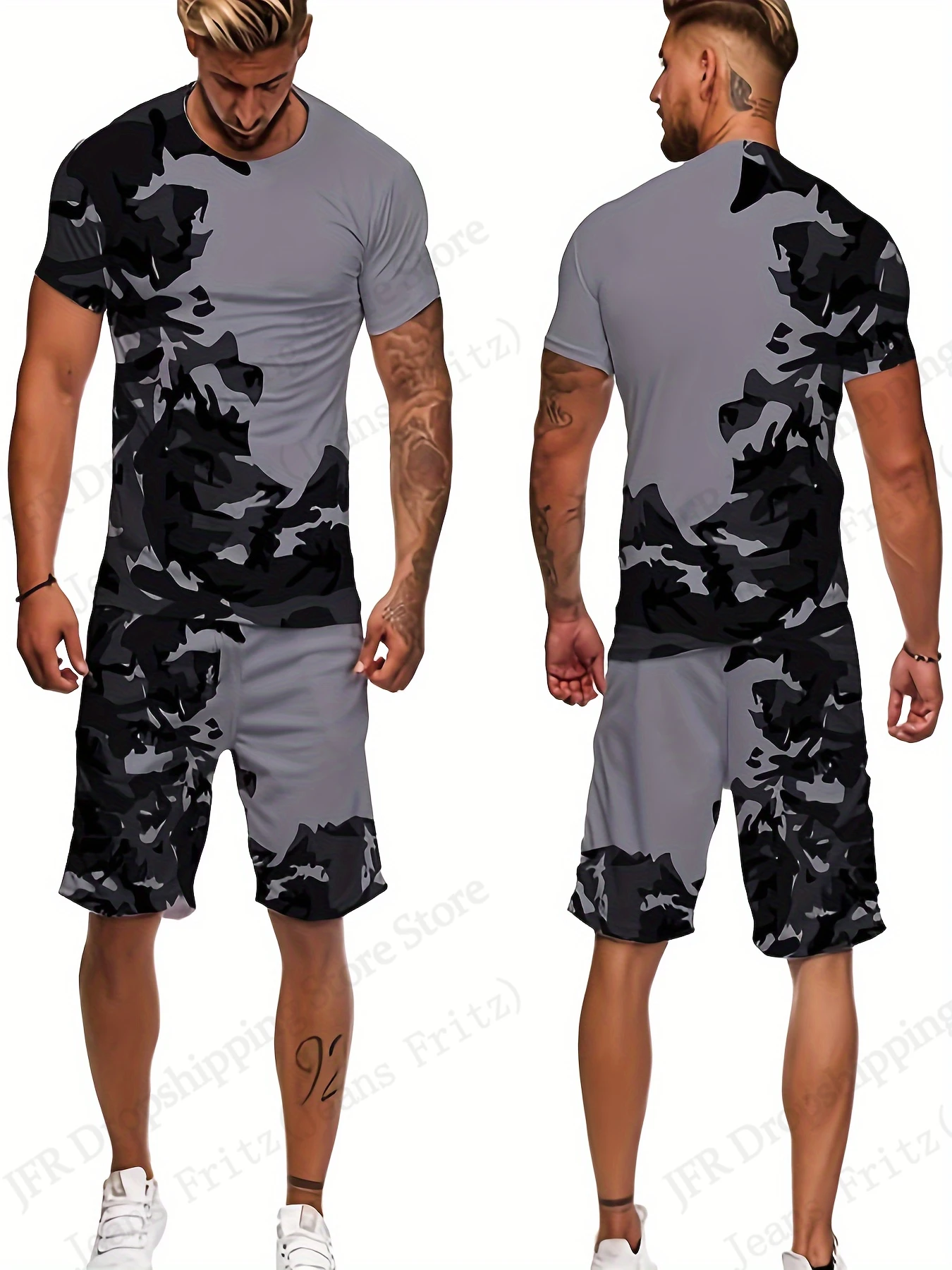 Men's Set Camouflage Clothing Tactics Camo 3d Print Set Men Fashion T-shirt+Short 2Piece Sportwear Tracksuit Suit Children