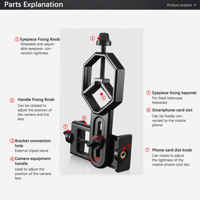 Mount Monocular Microscope Accessories Adapt Telescope Mobile Phone Clip Accessory Bracket Cell Phone Adapter with Spring Clamp
