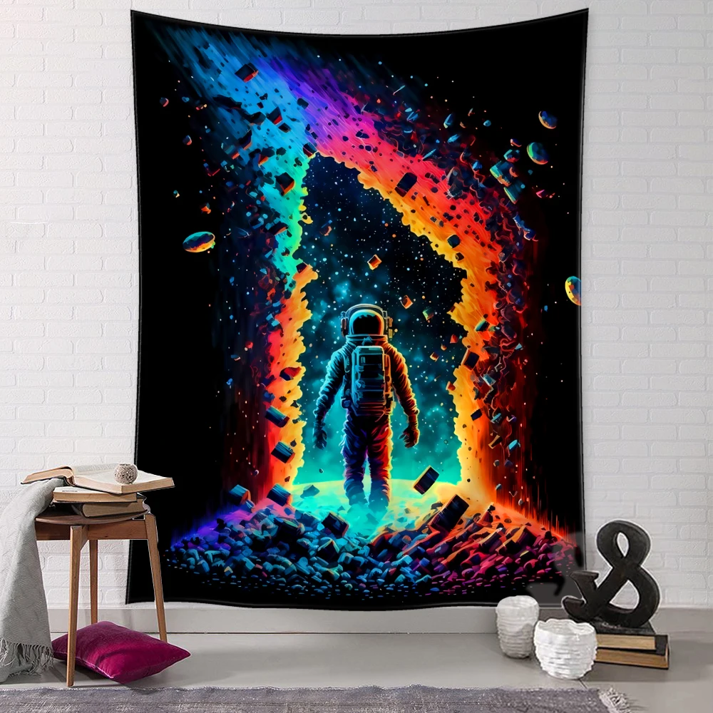 Starry Meteorite Astronaut Tapestry Wall Hanging Abstract psychedelic Art Hippie Tapiz Bohemian Home Decor Background Fabric