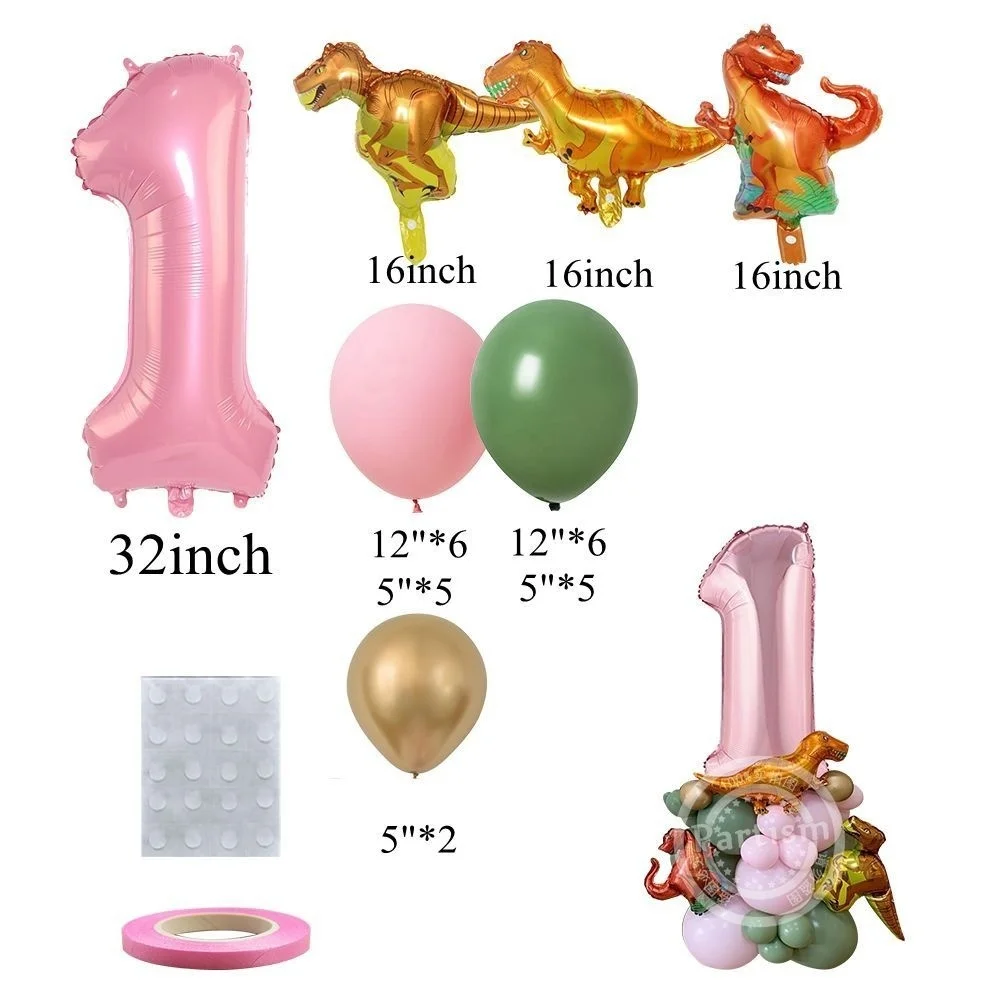 1set Pink Dinosaur Balloon Tower Carton Candy Boxes for Girl\'s Dinosaur Themed Happy Birthday Party Decorations Gifts Supply