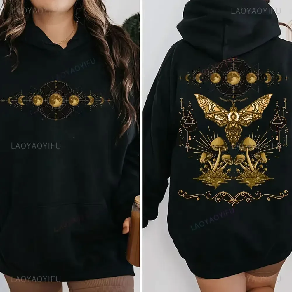 علة Goblincore مراحل القمر العثة هوديي لونا العثة البلوز الظلام الأكاديمية الملابس Cottagecore سترة ساحرة الحشرات التي شيرت