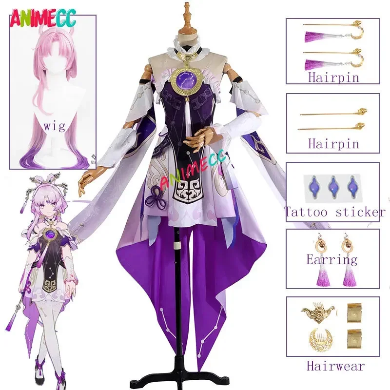 ANIMECC IN STOCK S-3XL Fu Xuan Cosplay Honkai Star Rail Cosplay Costume Wig Anime Game Fuxuan Helloween Party for Women Girls