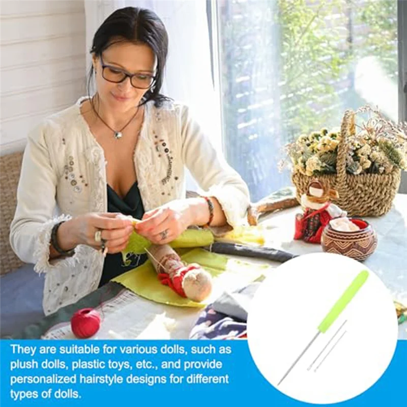 AT28-دمية إبر الحياكة لإعادة تأصيل شعر الدمية إبر تأصيل شعر الدمية باللون الأصفر