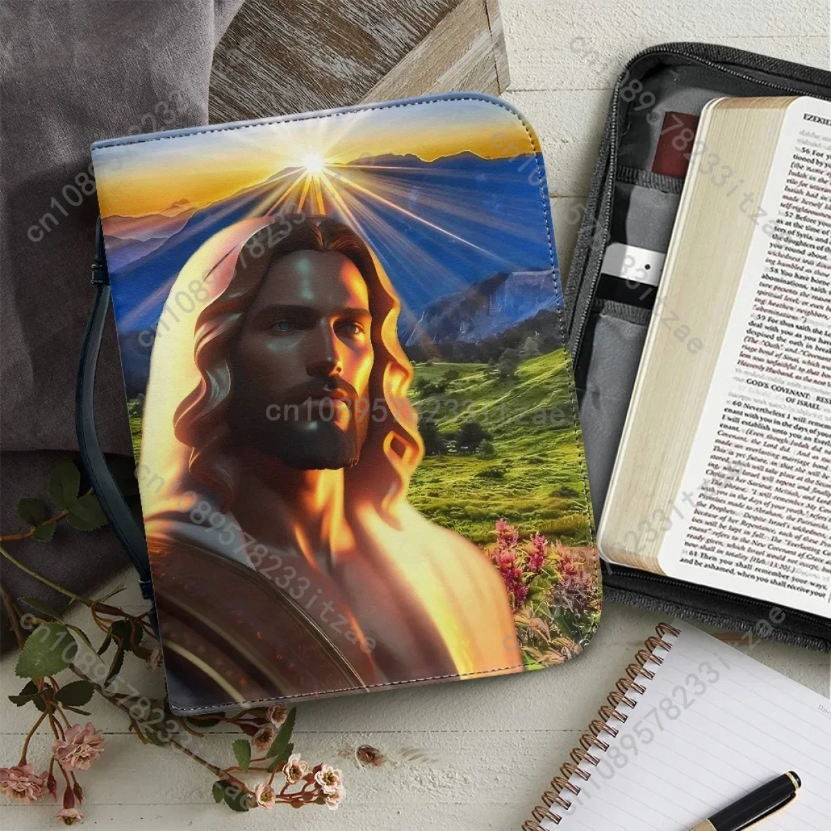 

2024 Women's Bible Bag God Jesus Pattern Handle Handbags PU Leather Zippered Christian Bags Size M-2XL Book Holy Storage Boxes