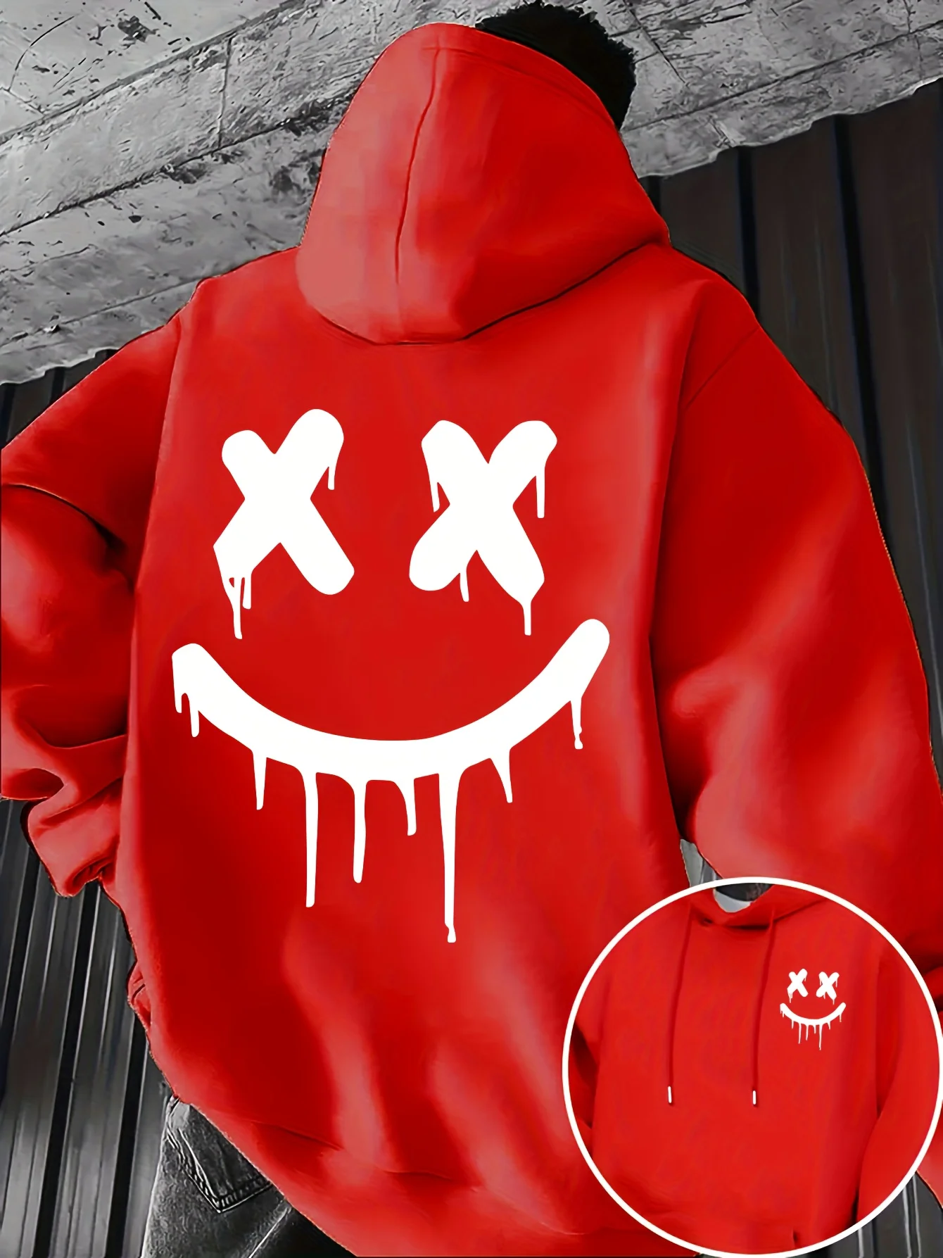 Herren 2026 Neuer Modischer Lustiger Smiley-Print Hoodie - Trendiger Lockerer Lässiger Kapuzenpullover – Detail 4