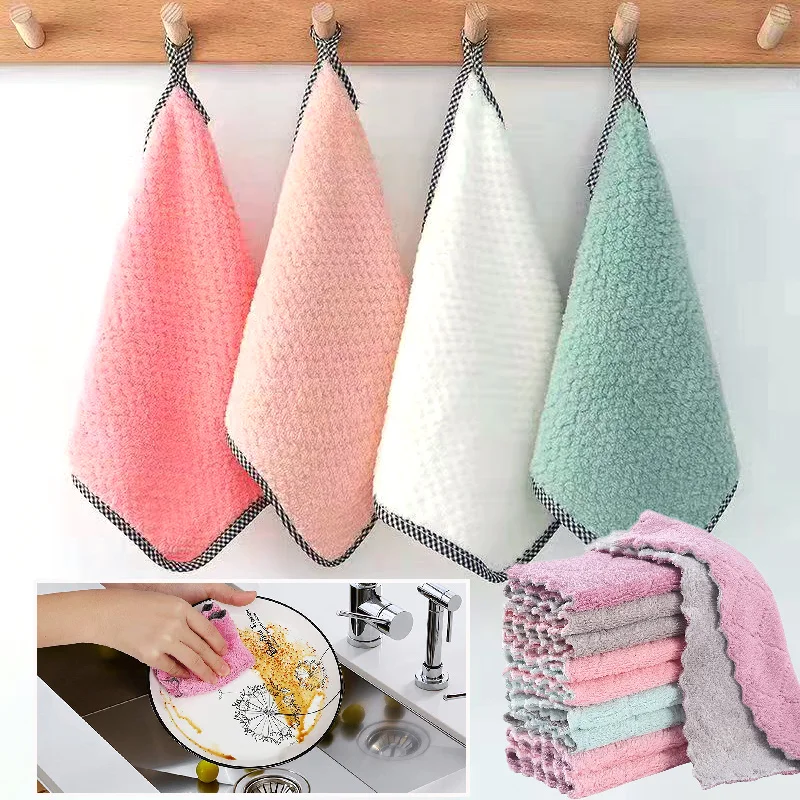 

1/3/5Pcs Kitchen Dish Towels Dish Cloths Absorbent Kitchen Towels Coral Velvet Dishcloths Nonstick Oil Fast Drying Washcloths