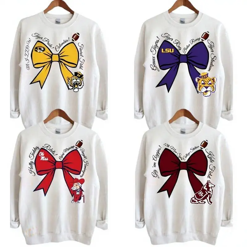 سويت شيرت أبيض مستوحى من أقواس كرة القدم الجامعية الكلاسيكية، قميص للمعجبين، فخر الفريق، قميص للرجال والنساء جمارك NCAA #2