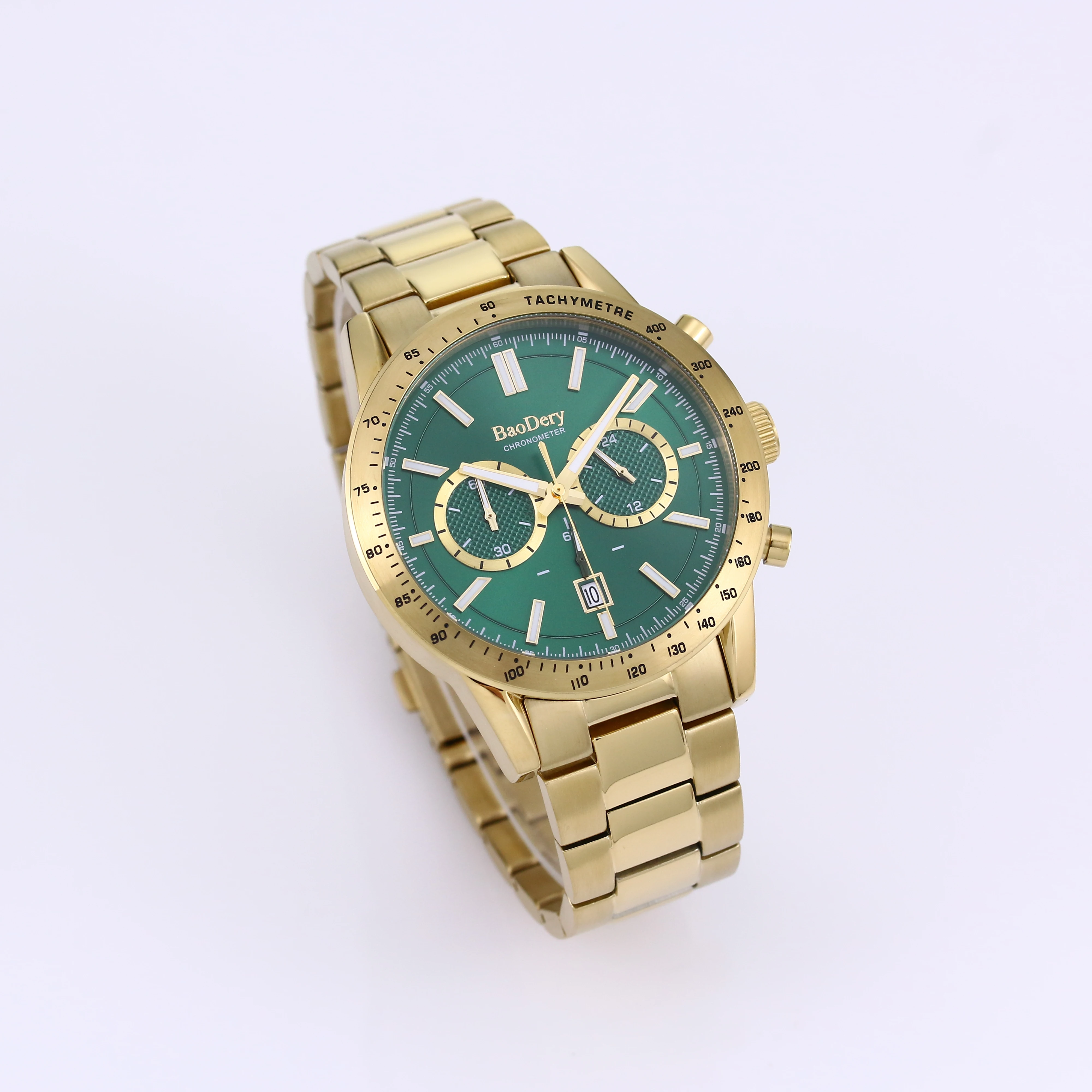 Sporty Sophistication with a Unique Green Dial - The 44mm Men's Watch Accented by Golden Band and Bezel!