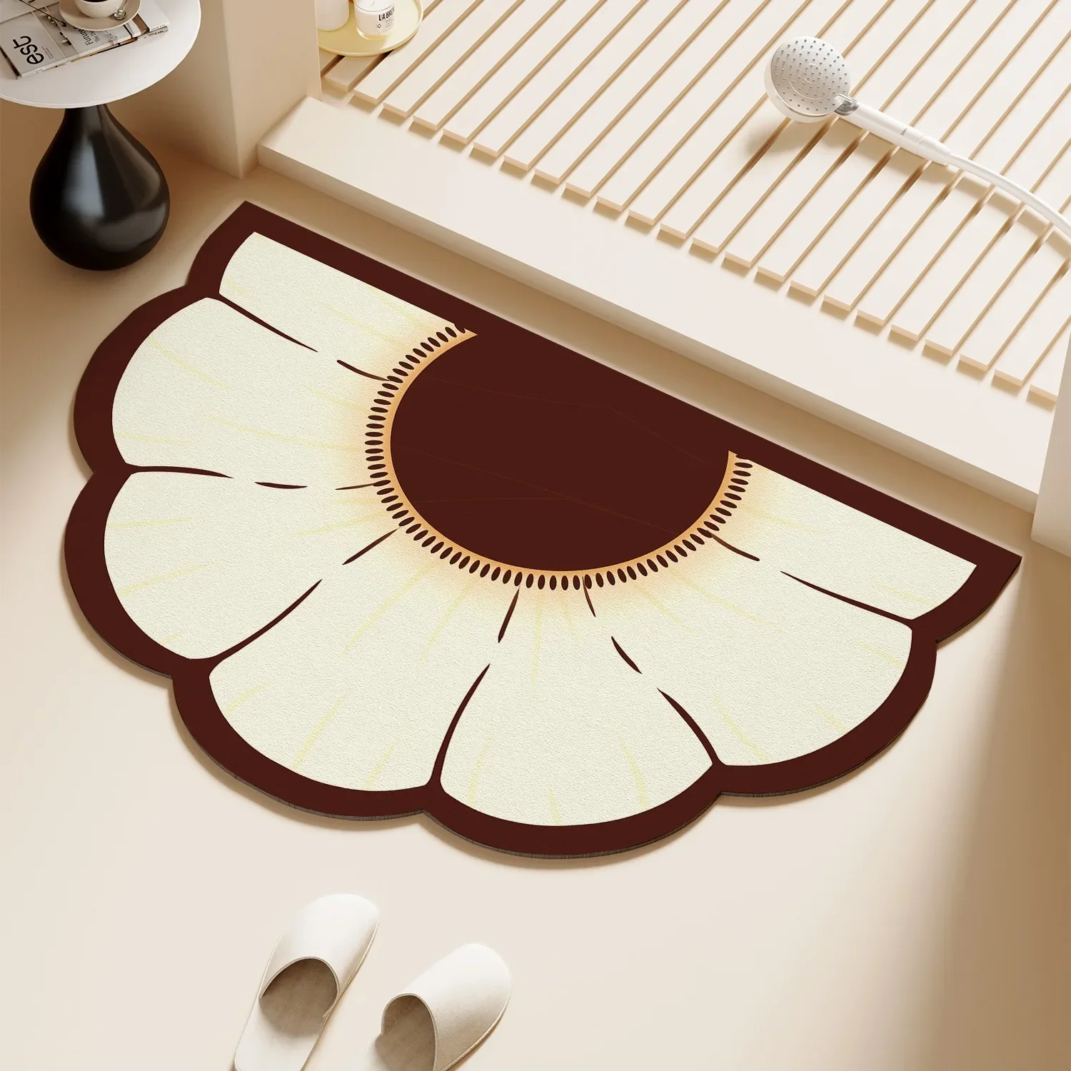 Bathroom Floor Mats Non-slip Water-absorbing Quick-drying Carpet Diatom Mud Toilet Door Rug Semicircular Flower Pattern Foot Mat