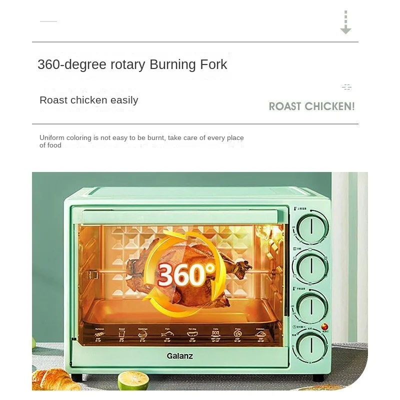 Multifunctional Electric Oven for Household Use, 40L Independent Temperature Control Rotating Barbecue and Baking Pizza Oven