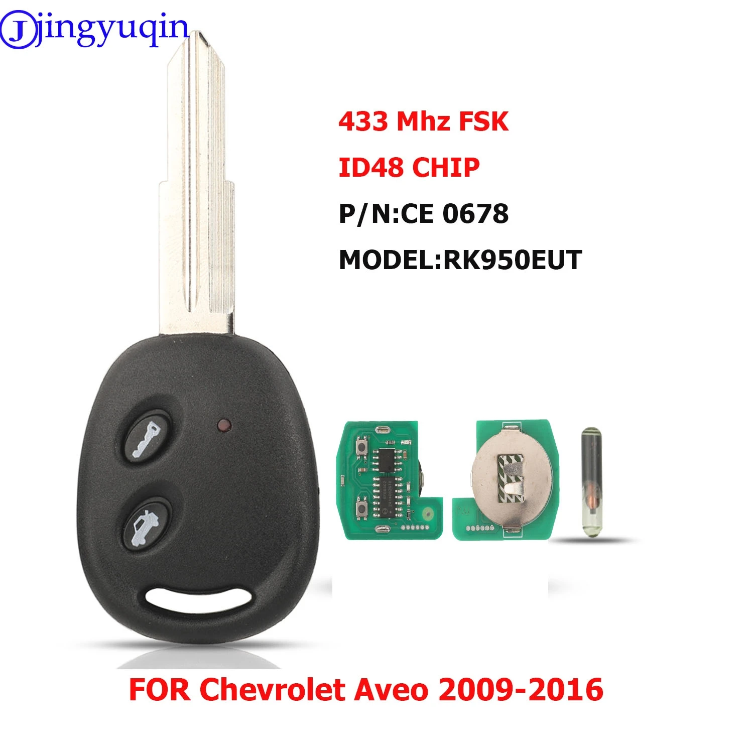 

jingyuqin Replacement 2 Buttons Remote Car Key For Chevrolet Aveo Spark 2009-2016 433.92 FSK With ID48Chip P/N CE0678 RK950EUT